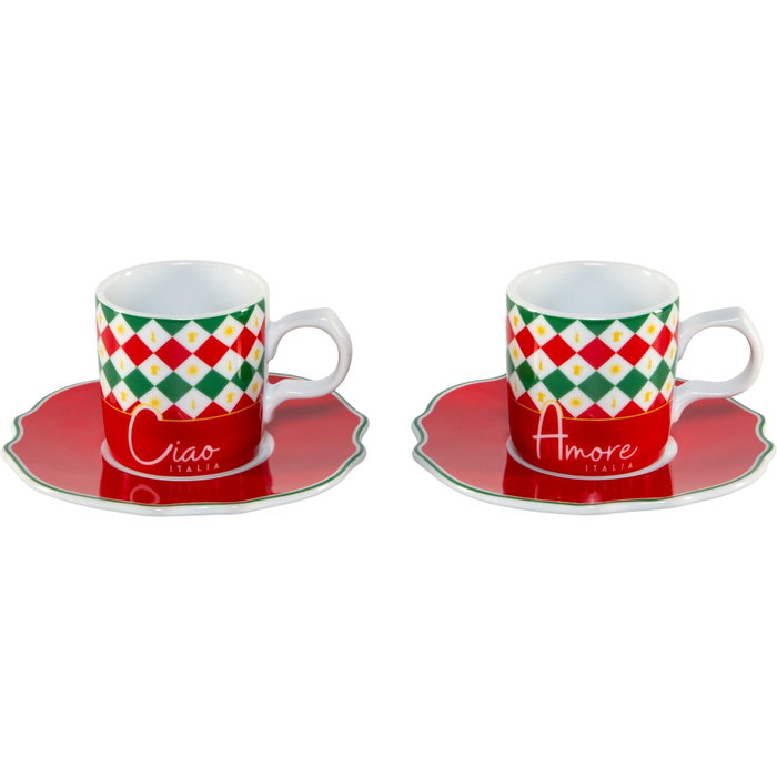 Bialetti Set de 2 tazas de espresso con platillos Tricolore Bialetti Set de 2 tazas de espresso con platillos Tricolore