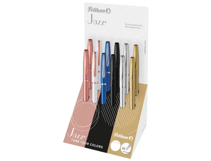 Pelikan Jazz Noble Elegance Bolígrafo de Metal Surtido con Expositor de 12 Unidades