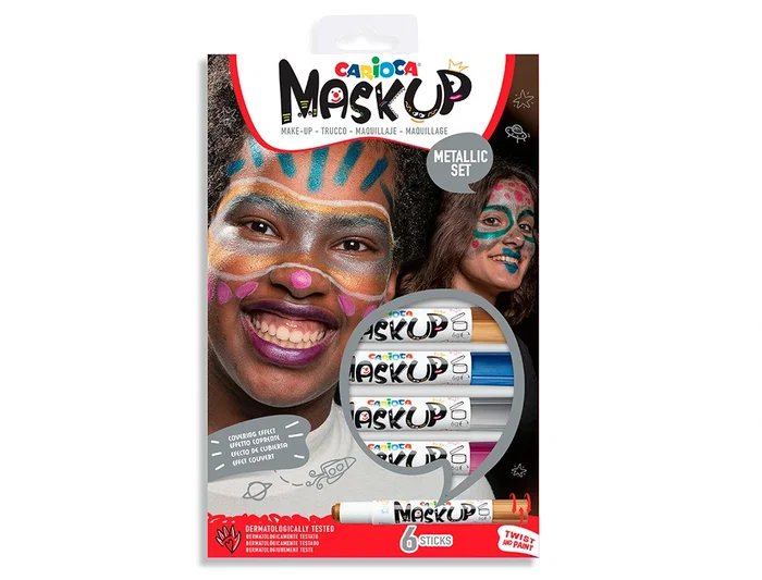 Carioca Barra de Maquillaje Mask Up, Caja de 6 Colores Metálicos Surtidos, Lavable