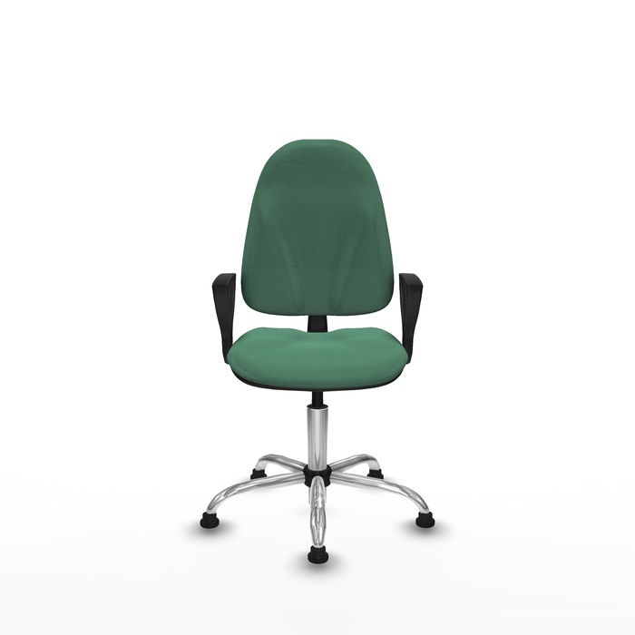 Silla de oficina Algarra con mecanismo Contacto permanente básico tapizada con Tela color Verde esmeralda. Equipada con Base cromada, Brazos fijosy Topes