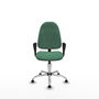 Silla de oficina Algarra con mecanismo Contacto permanente básico tapizada con Tela color Verde esmeralda. Equipada con Base cromada, Brazos fijosy Topes