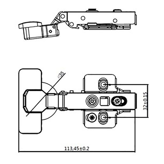 Edm Blister Bisagra Cazoleta Pistón Recta BC05 35mm Zn Soft-Close