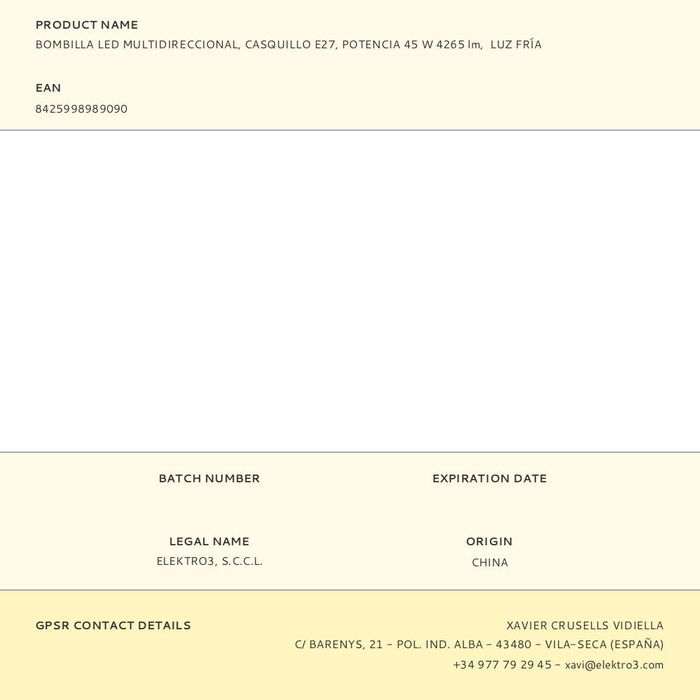 Edm Bombilla LED Multidireccional Casquillo E27 45W 4265 Lm Luz Fría 6500K IP20 Alas Plegables