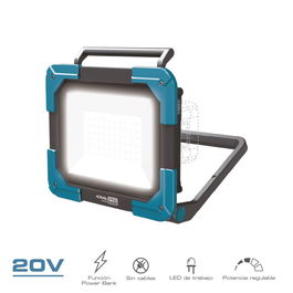 Koma Tools Foco LED de Trabajo 20V 2500 Lúmenes, 3 Niveles de Luz 1200/1900/2500lm, Ángulo 120°, USB, Sin Batería
