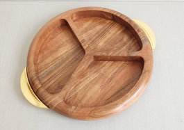 DKD Home Decor Woodsun 23 Bandeja Basicos Natural Dorado 30.5 x 4.5 x 35 cm Acacia Inox