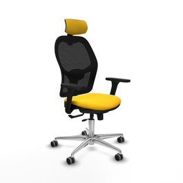 PIQUERAS Y CRESPO Silla de oficina Jorquera con mecanismo Sincro/Traslack, Similpiel Amarillo y Malla Negro