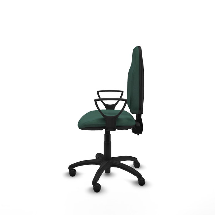 Silla de oficina Algarra con mecanismo Contacto permanente de doble maneta tapizada con Tela color Verde botella. Equipada con Base poliamida negra, Brazos fijos y Ruedas autofrenantes Silla de oficina Algarra con mecanismo Contacto permanente de doble maneta tapizada con Tela color Verde botella. Equipada con Base poliamida negra, Brazos fijos y Ruedas autofrenantes