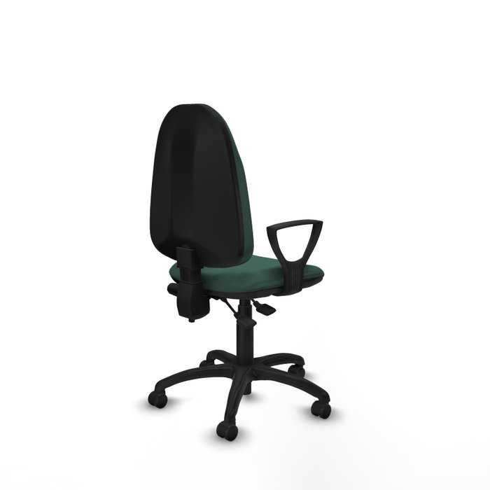 Silla de oficina Algarra con mecanismo Contacto permanente de doble maneta tapizada con Tela color Verde botella. Equipada con Base poliamida negra, Brazos fijos y Ruedas autofrenantes Silla de oficina Algarra con mecanismo Contacto permanente de doble maneta tapizada con Tela color Verde botella. Equipada con Base poliamida negra, Brazos fijos y Ruedas autofrenantes