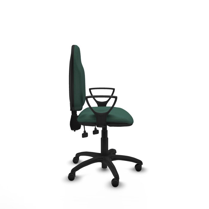 Silla de oficina Algarra con mecanismo Contacto permanente de doble maneta tapizada con Tela color Verde botella. Equipada con Base poliamida negra, Brazos fijos y Ruedas autofrenantes Silla de oficina Algarra con mecanismo Contacto permanente de doble maneta tapizada con Tela color Verde botella. Equipada con Base poliamida negra, Brazos fijos y Ruedas autofrenantes