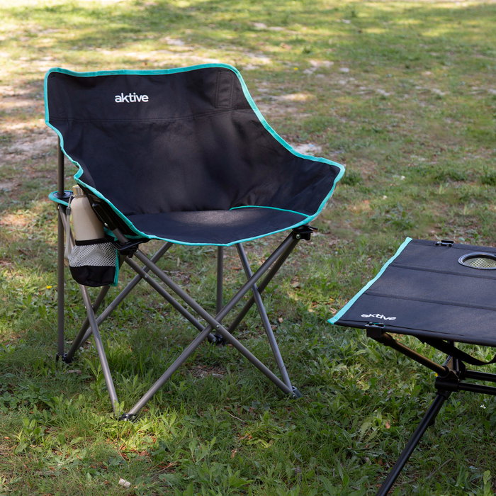 Aktive Silla plegable camping con posavasos negra Aktive Silla plegable camping con posavasos negra