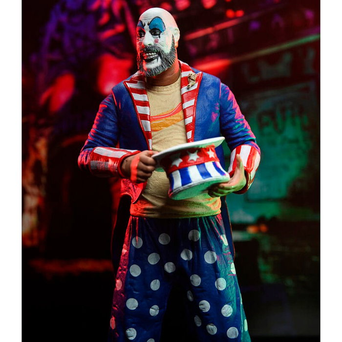 NECA Figura articulada Captain Spaulding Tailcoat House of 1000 Corpses 20th Anniversary 18cm con accesorios
