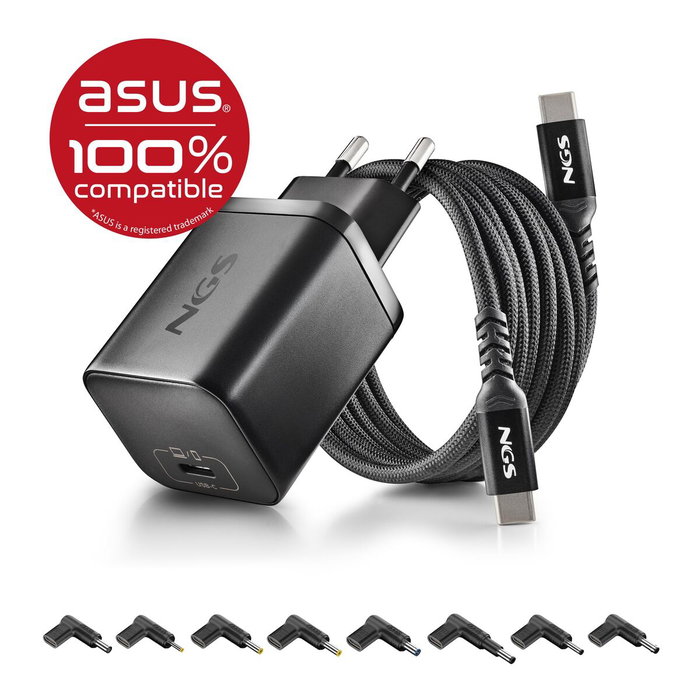 NGS Cargador GaN 65W para ASUS con Cable USB-C 1,5 m y 8 Conectores NGS Cargador GaN 65W para ASUS con Cable USB-C 1,5 m y 8 Conectores