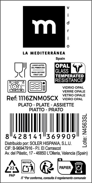 La Mediterranea Plato Hondo Coup Basic de Opalina 20cm (Pack de 36) SKU: B1JH5REGWT