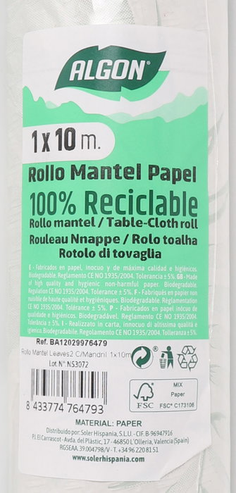Algon Rollo Mantel Leaves2 C/Mandril 1 x 10 m (12 Unidades)