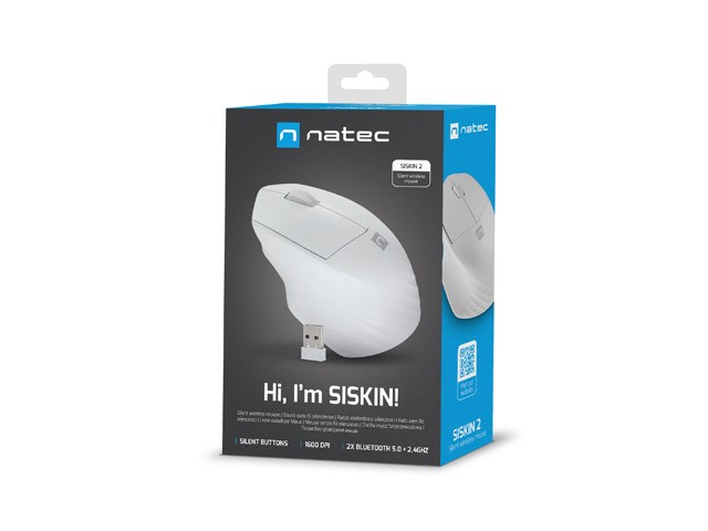 Natec Siskin 2 Ratón inalámbrico Óptico 1600 DPI 3 Botones Bluetooth 5.0 + 2.4 GHz Mujer Blanco