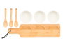 Kinvara Set de 3 Bol Blancos de Cerámica con Cuchara y Bandeja de Bambú, 39 x 6 x 10.5 cm, Apto Lavavajillas y Microondas (Set de 12)