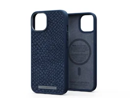 Njord byELEMENTS Funda para iPhone 14 con MagSafe de cuero de salmón, color azul, protección certificada MIL-STD-810H