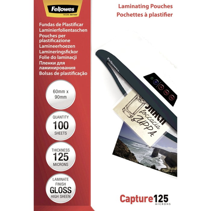 Fellowes Fundas de plastificar brillo 125 micras 60x90mm pack de 100 Fellowes Fundas de plastificar brillo 125 micras 60x90mm pack de 100