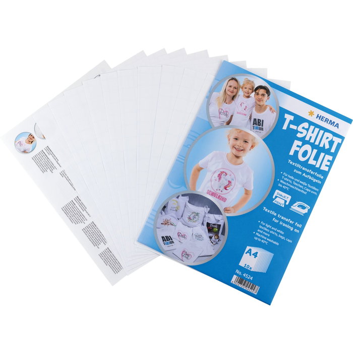Herma Película para Camisetas A4 para Textiles Claros y Blancos, 10 Hojas Herma Película para Camisetas A4 para Textiles Claros y Blancos, 10 Hojas