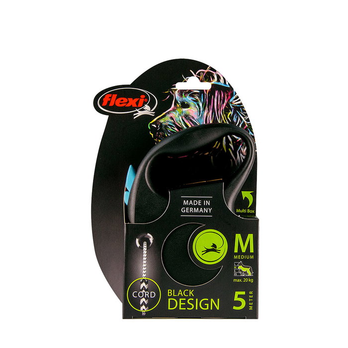 Flexi Black Design Correa Extensible con Cordón, 5m, Azul, Talla S hasta 12kg Flexi Black Design Correa Extensible con Cordón, 5m, Azul, Talla S hasta 12kg
