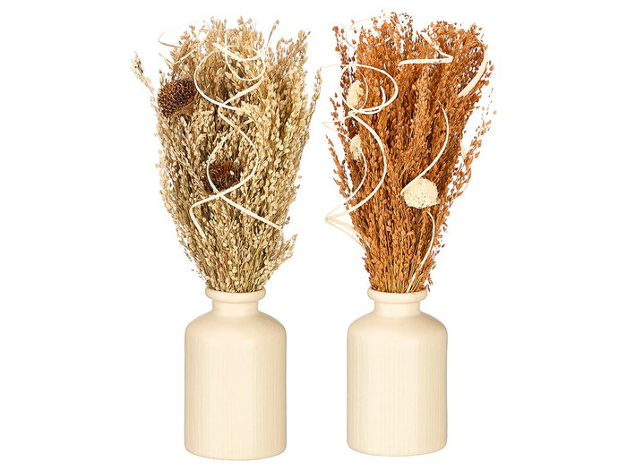 Giftdecor Florero Alto Pequeño Surtido Colores Natural y Ocre 10x25x10 cm Ceramica Materia Vegetal (Set de 18)