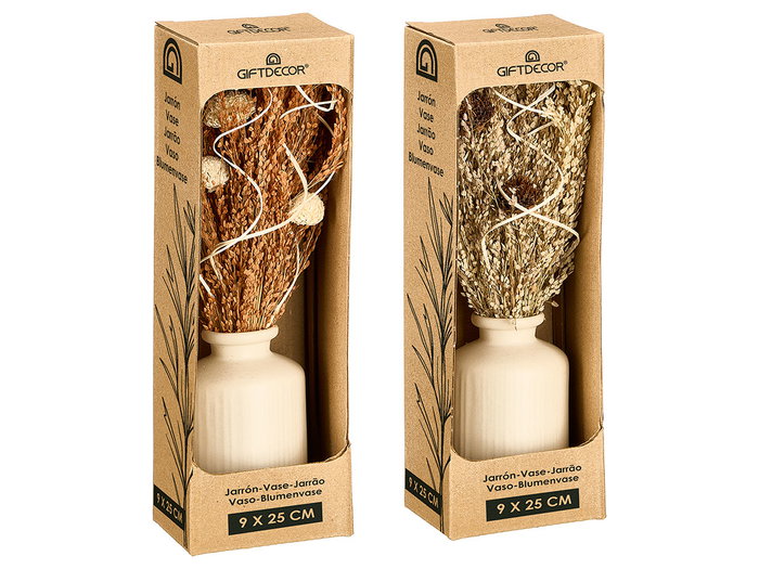 Giftdecor Florero Alto Pequeño Surtido Colores Natural y Ocre 10x25x10 cm Ceramica Materia Vegetal (Set de 18)