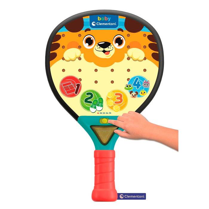 Clementoni Raqueta de Padel Interactiva Centro de Actividades 17590 con Canciones y Sonidos, Aprende Números y Primeras Palabras para Bebés +12 Meses