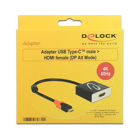 DeLOCK USB-C a HDMI Adapter 4K 60Hz Negro - Adaptador 62730 4096 x 2160 Pixeles