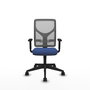 Silla de oficina Motilla con mecanismo Sincro tapizada con Tela color Azul marino y malla color Gris. Equipada con lumbar 1D, Brazos 1D y Ruedas 65mm nailon