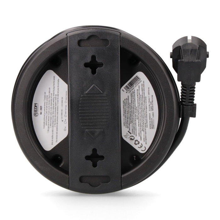 Edm Enrollacables con 4 Tomas Schuko, Protección, Cable 5m H05VV-F 3G1.5mm², Negro Edm Enrollacables con 4 Tomas Schuko, Protección, Cable 5m H05VV-F 3G1.5mm², Negro