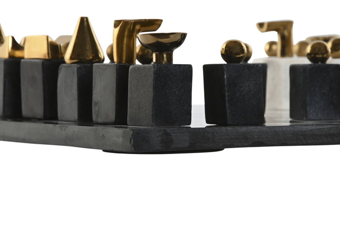 DKD Home Decor Juego de Mesa Ajedrez Moderno Blanco Negro Granito Acero 43.5 x 2 x 43.5 cm