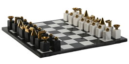 DKD Home Decor Juego de Ajedrez Granito y Acero Dorado