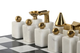 DKD Home Decor Juego de Mesa Ajedrez Moderno Blanco Negro Granito Acero 43.5 x 2 x 43.5 cm