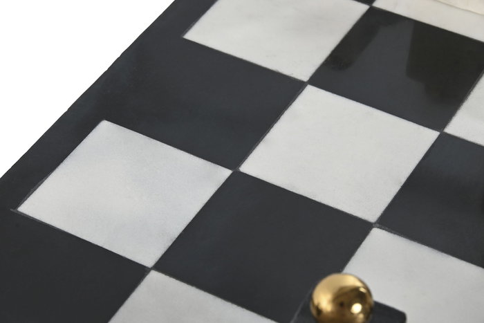 DKD Home Decor Juego de Mesa Ajedrez Moderno Blanco Negro Granito Acero 43.5 x 2 x 43.5 cm