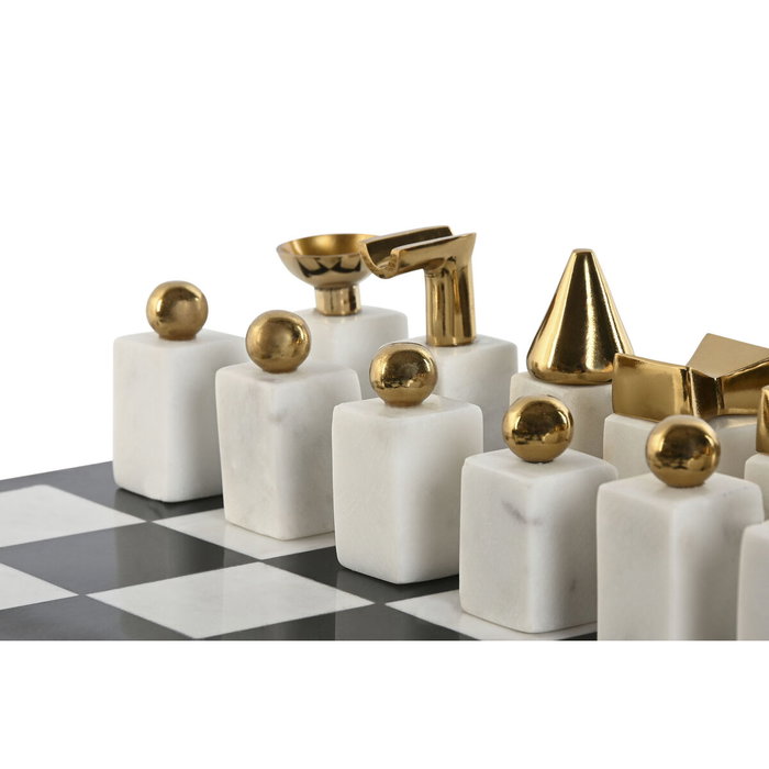 DKD Home Decor Juego de Ajedrez Granito y Acero Dorado
