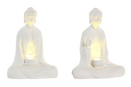 DKD Home Decor Decoracion Luminosa Oriental Buda Blanco Resina LED 8 x 15.5 x 12.5 cm (4 Unidades)