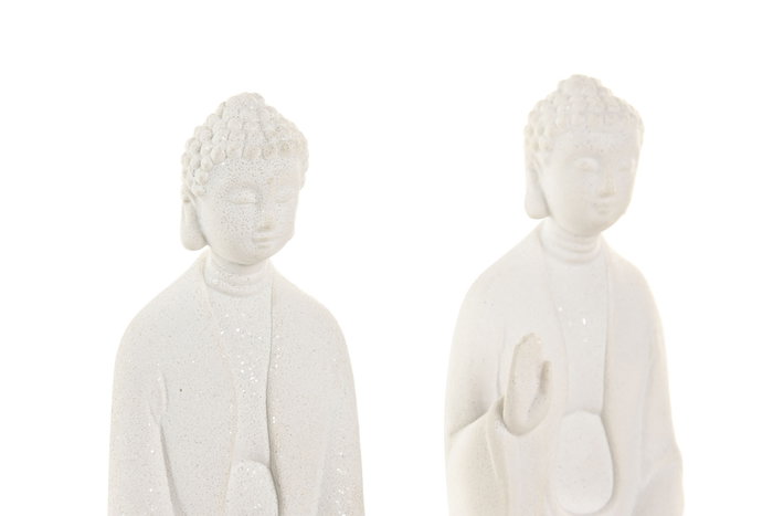 DKD Home Decor Decoracion Luminosa Oriental Buda Blanco Resina LED 8 x 15.5 x 12.5 cm (4 Unidades)