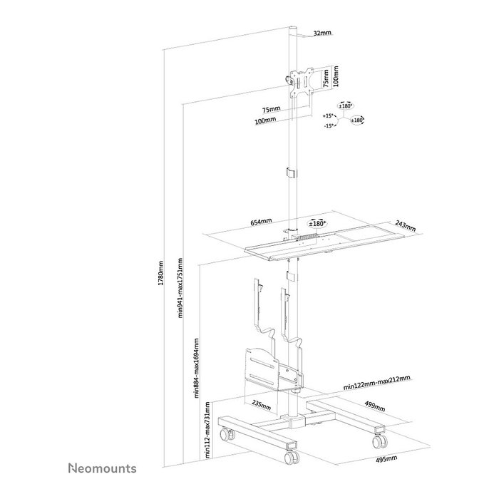 Newstar Neomounts FPMA-MOBILE1700 Puesto de Trabajo Móvil para Monitor/TV hasta 32 pulgadas