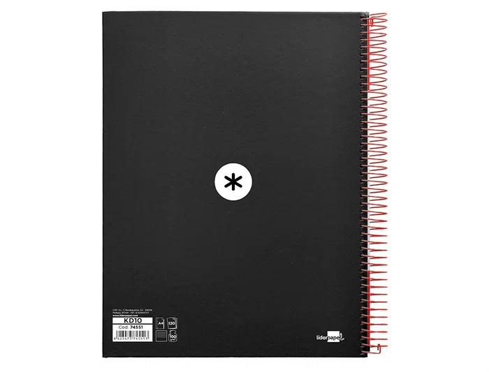 Antartik Cuaderno Espiral A4 Tapa Forrada 120 Hojas 90gr Micro Horizontal Negro 5 Bandas 4 Taladros