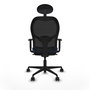 Silla de oficina Jorquera con mecanismo Sincro tapizada con Tela color Azul marino y malla color Negro. Equipada con lumbar 1D, Brazos 1D, Cabecero Fijo y Ruedas 65mm nailon