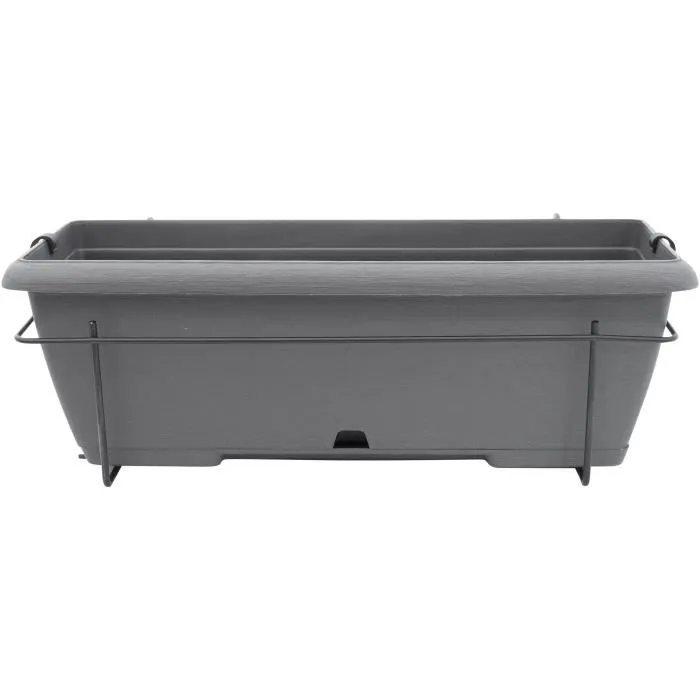 Garden Id 12228969 Macetero con Soporte Metálico y Bandeja Integrada Teramo Negro-anth 50 cm Efecto Piedra Reciclado/Reciclable