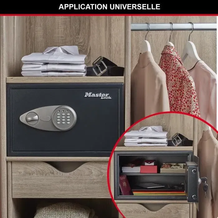 Master Lock Caja Fuerte Electrónica Programable Negro y Gris Metalizado con Llave de Emergencia Kit Anclaje