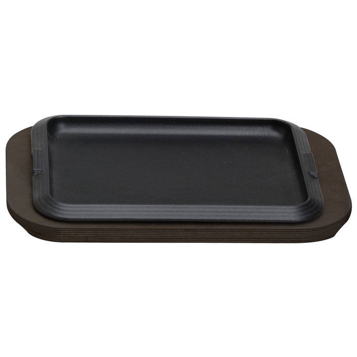 1946 Plato Rectangular Hierro Fundido con Bandeja de Madera 30x22 cm