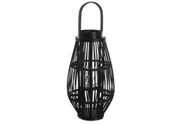 DKD Home Decor Portavelas de Ratán y Cristal Negro 25x25x46 cm