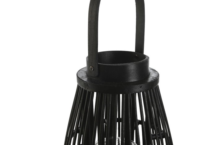 DKD Home Decor Portavelas de Ratán y Cristal Negro 25x25x46 cm