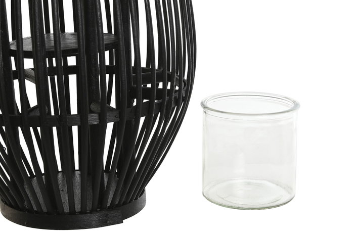 DKD Home Decor Portavelas de Ratán y Cristal Negro 25x25x46 cm