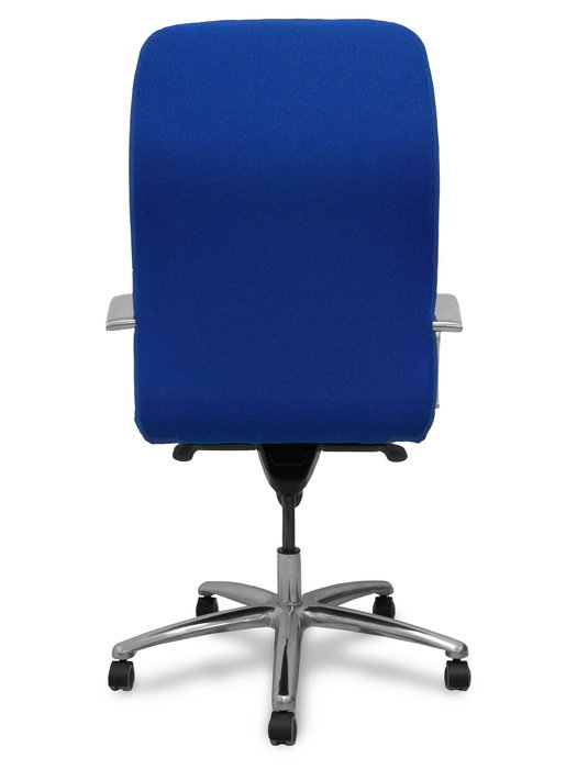 Sillón Caudete con mecanismo Basculante avanzado tapizada con Tela color Azul. Equipado con Base aluminio, Brazos fijos y Ruedas de parqué