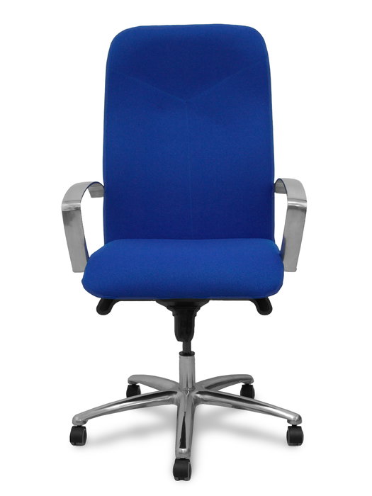 Sillón Caudete con mecanismo Basculante avanzado tapizada con Tela color Azul. Equipado con Base aluminio, Brazos fijos y Ruedas de parqué