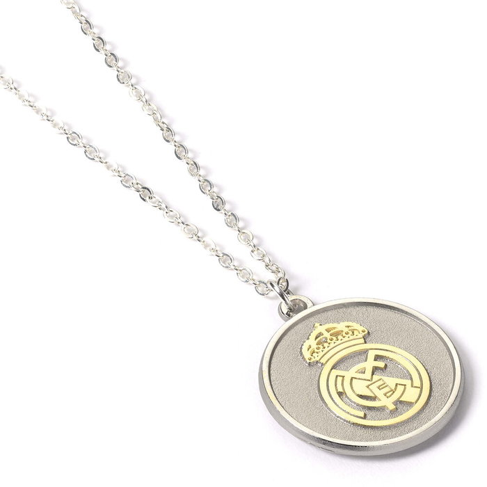 THE CARAT SHOP Colgante Real Madrid Plateado con Escudo en Relieve Dorado, Cadena Ajustable 40cm