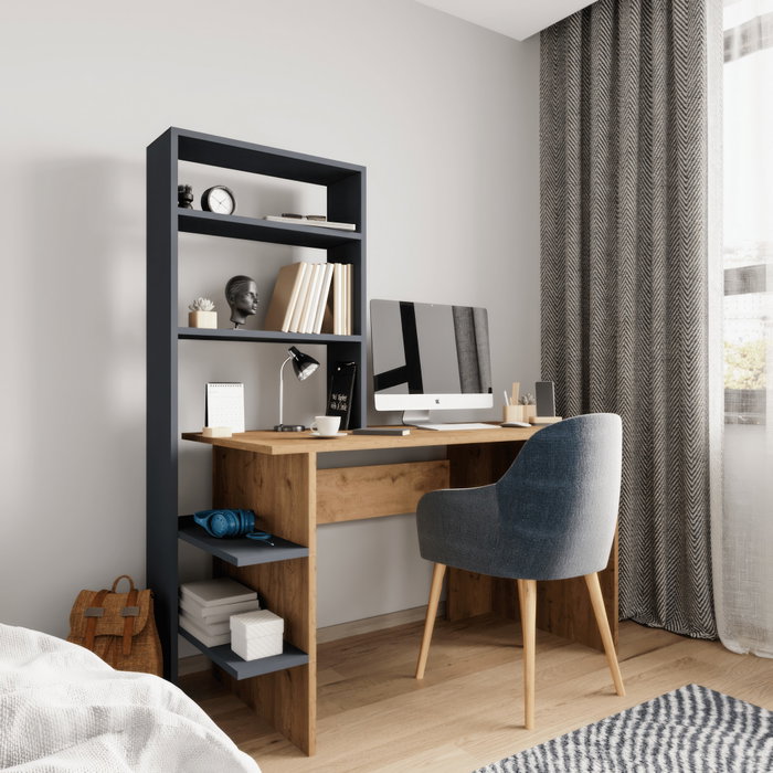 Hanah Home Escritorio y Estantería Roble y Antracita, Diseño Moderno y Organizador para Espacio de Estudio Hanah Home Escritorio y Estantería Roble y Antracita, Diseño Moderno y Organizador para Espacio de Estudio
